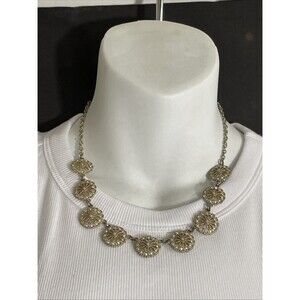 BANANA REPUBLIC  NECKLACE GOLD  TONE WITH RHINESTONE DISCS 16”